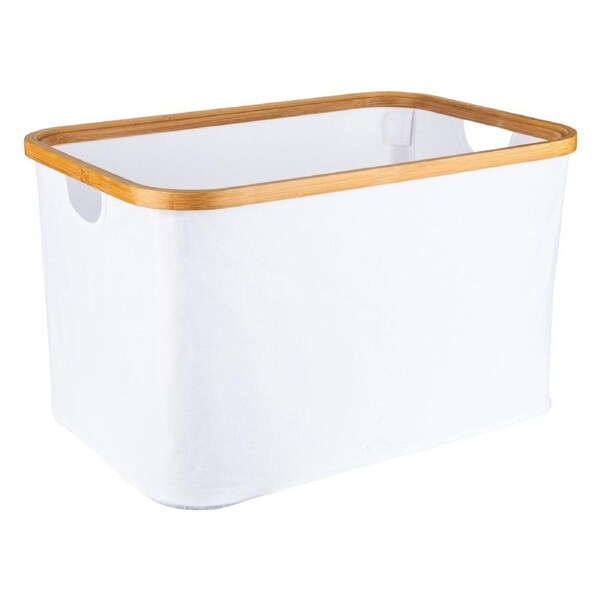 White Fabric Bamboo Linen Storage Basket - Large