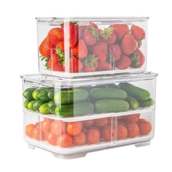 Fridge Organiser with Drainage Plug - Set of 2