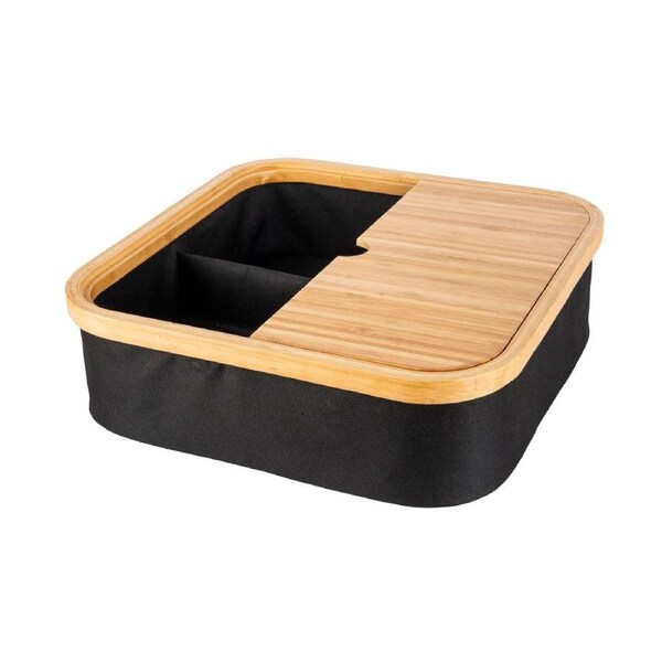 Black Fabric Bamboo Linen Storage Basket with Dividers
