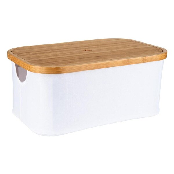 White Fabric Bamboo Linen Storage Basket - Small