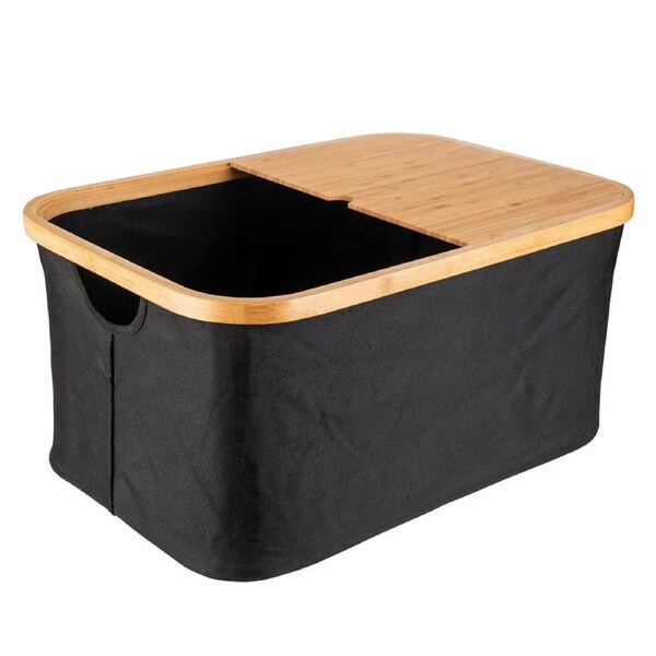 Black Fabric Bamboo Linen Storage Basket - Medium