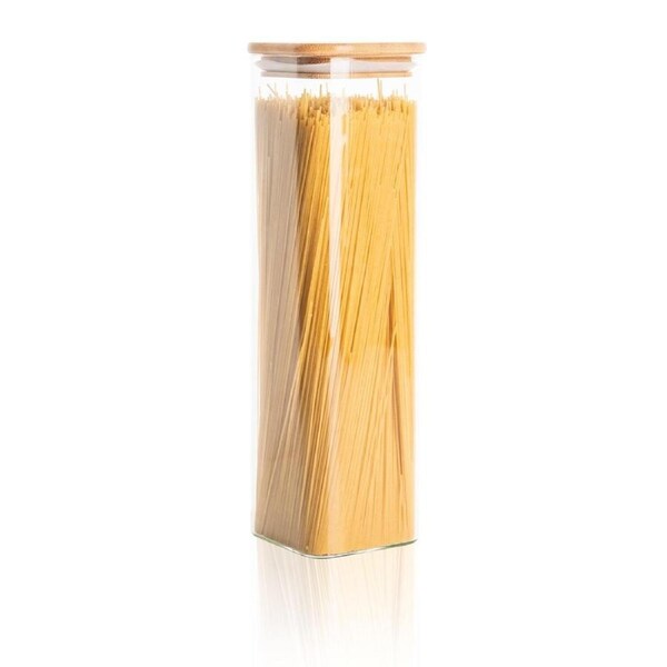 Square Glass and Bamboo Tall Jar - 1.5L