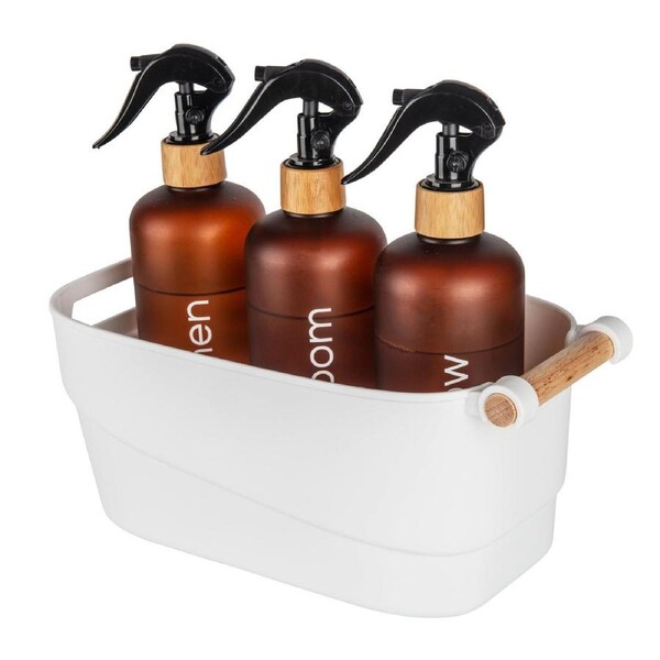 Small White Storage Tub with Wooden Handle