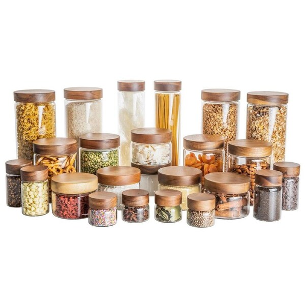 Acacia Glass Jar Deluxe Pantry Organisation Pack