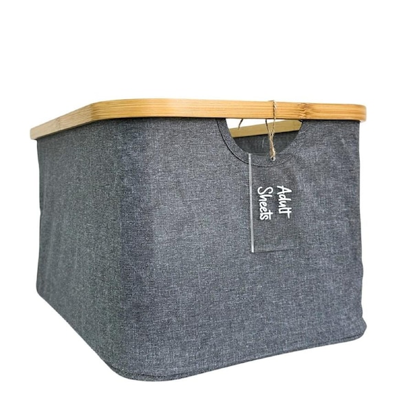 Dark Grey Linen Basket - Medium