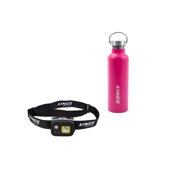 Pink Water Bottle + Lithium LED Headtorch