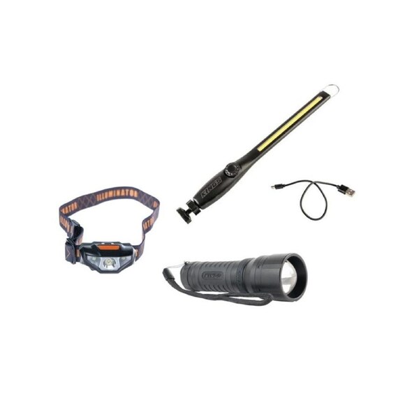 Rechargeable Work Light + LED Head Torch + Mini LED Torch