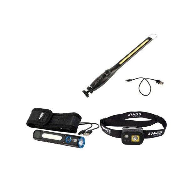 Rechargeable Lithium LED Worklight + Plus Lithium Rechargeable Torch + Plus Lithium LED Headtorch