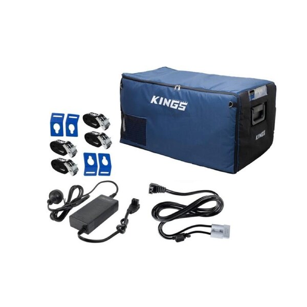 Kings Escape 90 Fridge Cover Insulated+ Fridge Tie Down Straps - (4 Pack) + 1.8m Fridge Cable + AC To 12V Fridge Adaptor