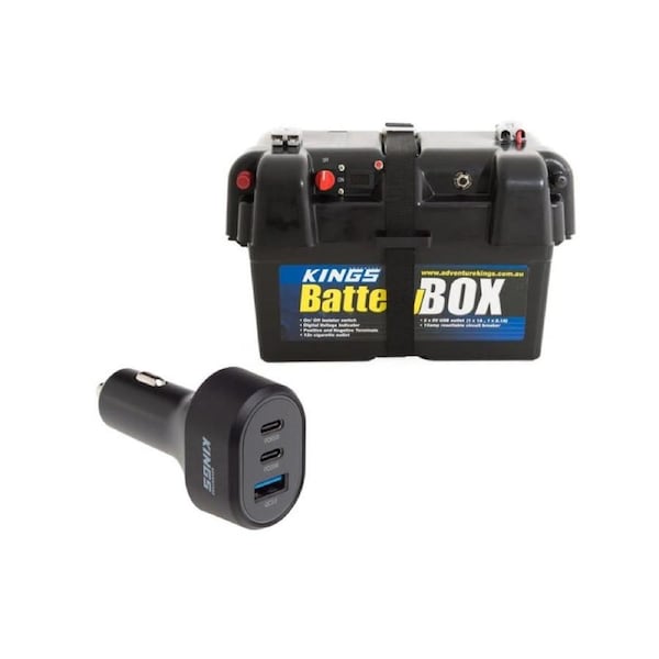 Kings Battery Box Portable 12V + 85W USB Car Charger Fast Charge - 12V & 24V