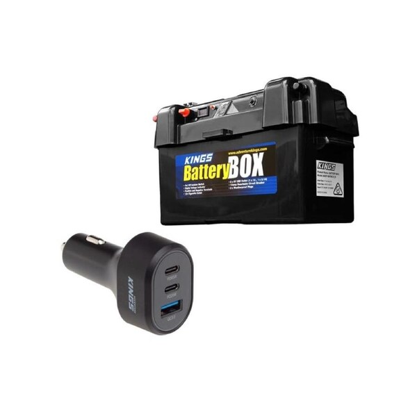 Kings Maxi Battery Box + 85W USB Car Charger Fast Charge - 12V & 24V