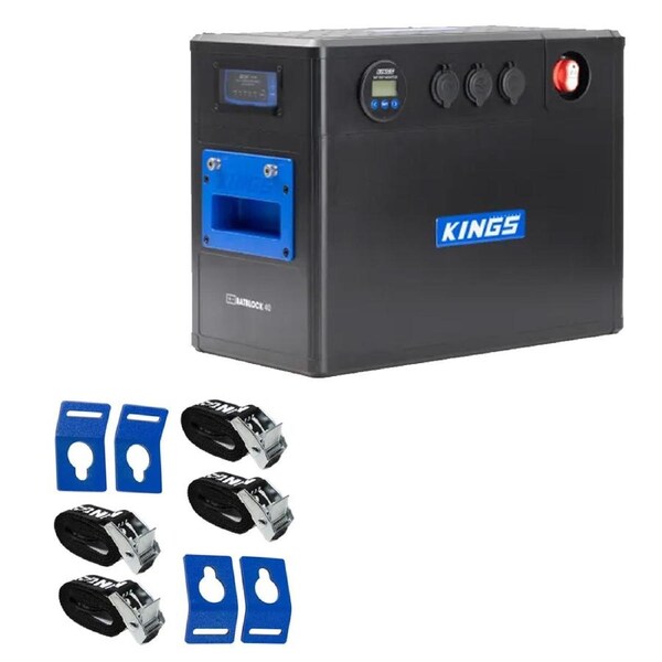 Kings BatBlock40 - 12V Plug and Play Battery Box with DCDC Charger+ Fridge Tie-Down Kit (4-Pack)