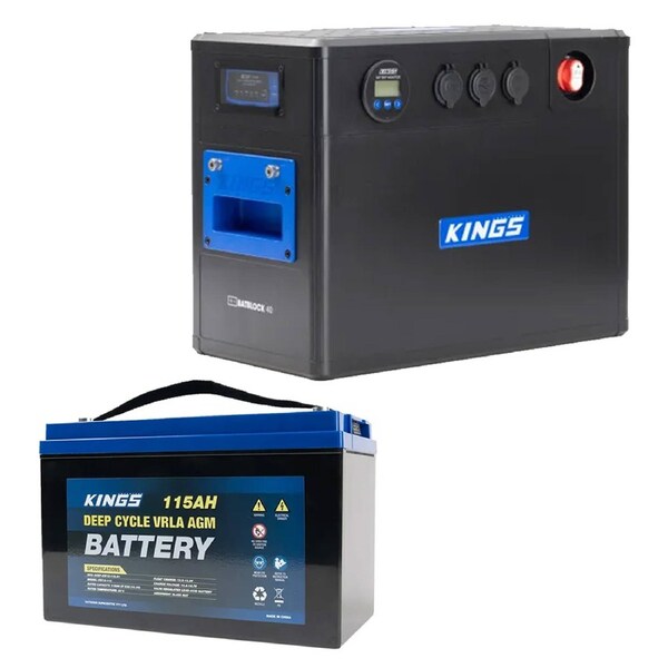 Kings BatBlock40 - 12V Plug and Play Battery Box with DCDC Charger+ 12V 115Ah Deep Cycle Battery