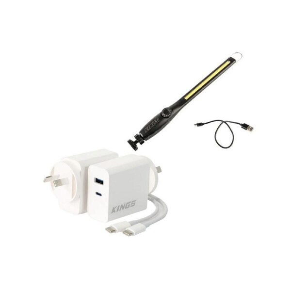 Kings Rechargeable Lithium LED Worklight + 65W USB Charger USB C and USB A