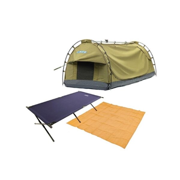 Kings Deluxe Single Swag + Camping Stretcher Bed + Mesh Flooring 3m x 3m