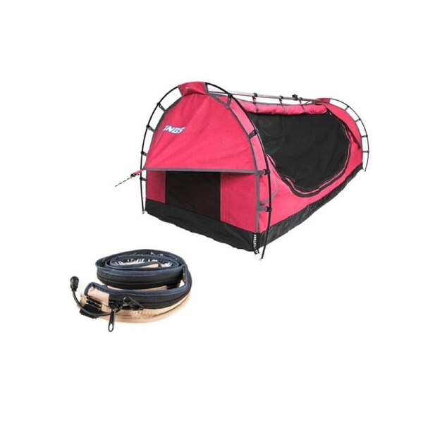 Kings Pink Deluxe Single Swag 50mm thick Single Mattress - 400gsm Canvas + LED Strip Light