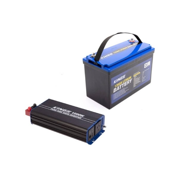 Kings 12V 120Ah Deep Cycle Lithium LiFePO4 Battery + 1000W Pure Sine Wave Inverter
