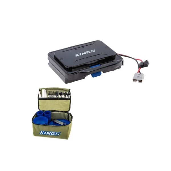 Kings 12V Travel Sandwich Press-Toasties -Grill + 37 Piece Six-Person Picnic Set