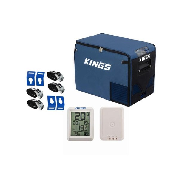Kings 40 ESCAPE Fridge/Freezer Cover Insulated+ Wireless Fridge Thermometer + Fridge Tie-Down Kit (4-Pack)