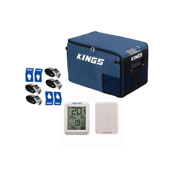 Kings 30 ESCAPE Fridge/Freezer Cover Insulated+ Wireless Fridge Thermometer + Fridge Tie-Down Kit (4-Pack)