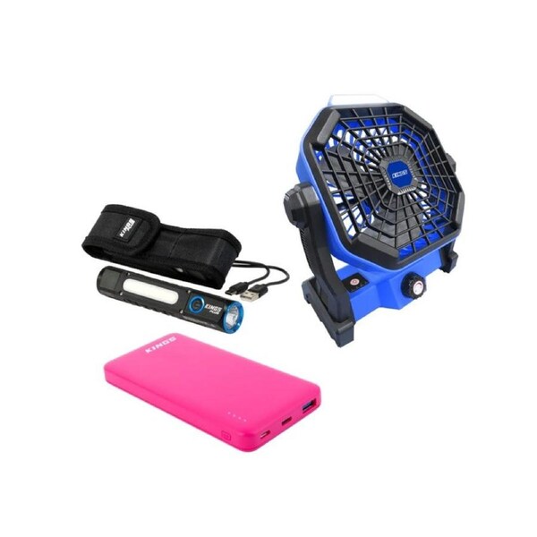 Kings 2in1 Lithium Rechargeable LED Light/Fan + Pink Power Bank 10000mAh + Lithium Rechargeable Torch