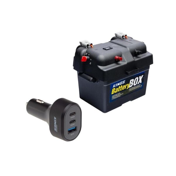 Kings Compact Battery Box + 85W USB Car Charger Fast Charge - 12V & 24V