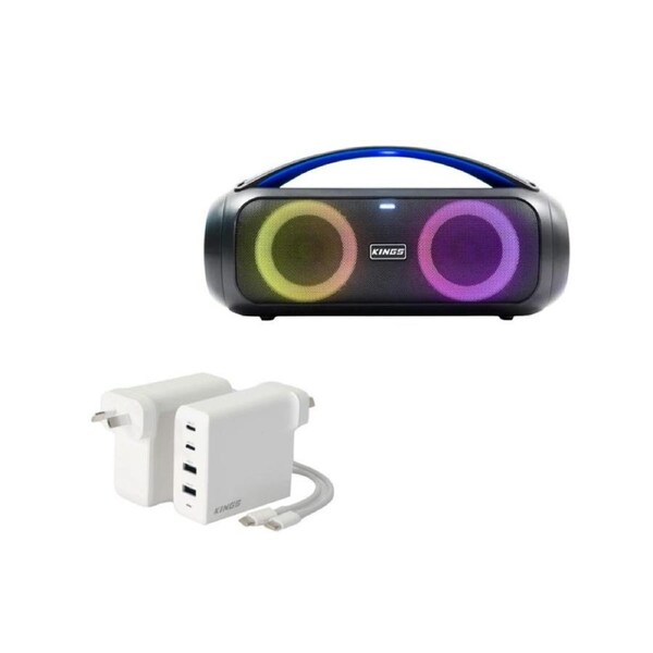 Kings 100W USB Charger USB C and USB A + Bluetooth Boom Box 2x 20W
