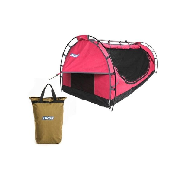Kings Pink Deluxe Single Swag with 50mm thick Single Mattress - 400gsm Canvas + Doona/Pillow 400GSM Canvas Bag