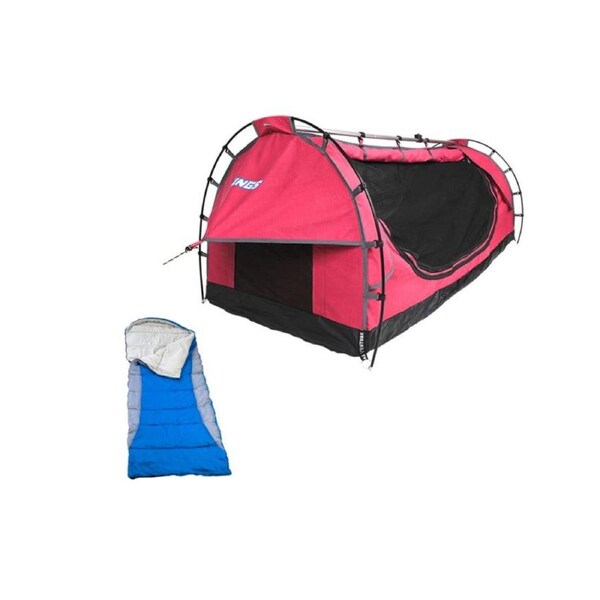 Kings Deluxe Single Swag Pink with 50mm thick Single Mattress - 400gsm Canvas+ Hooded Sleeping Bag