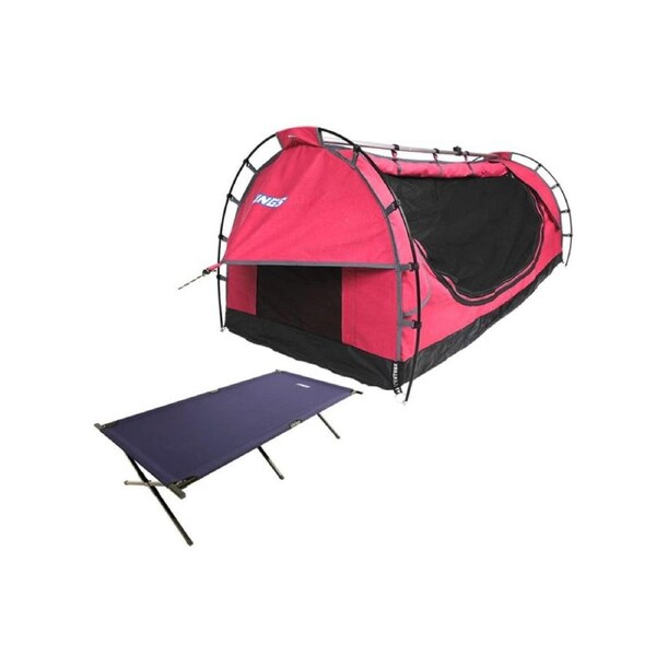 Kings Pink Deluxe Single Swag 50mm thick Single Mattress - 400gsm Canvas + Stretcher Bed