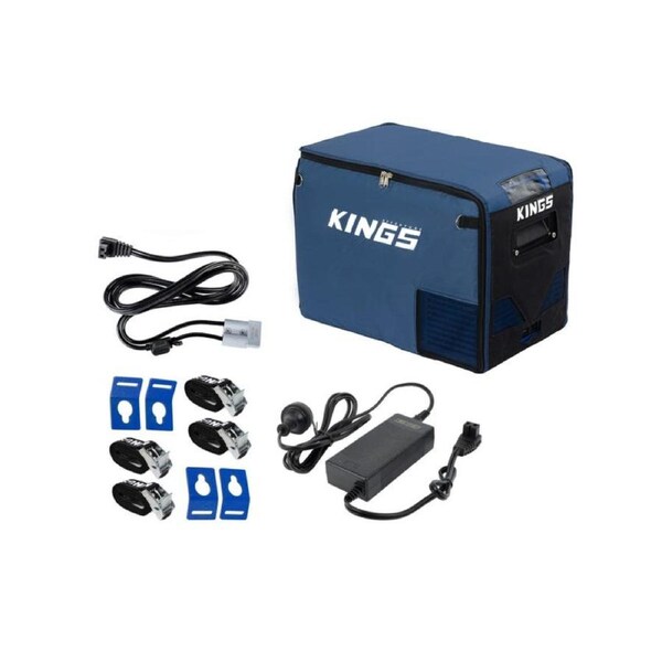 Kings Escape 40 Fridge Cover Insulated+ Fridge Tie-Down Kit + 1.8m 12v Fridge Cable + AC TO 12V Fridge Adaptor