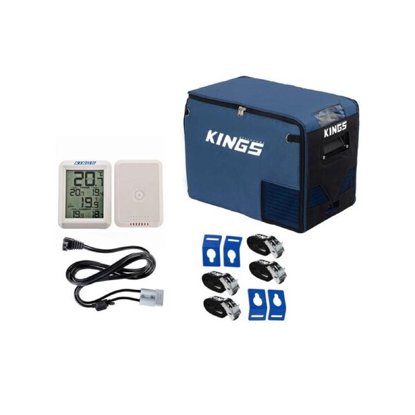 Kings 40 ESCAPE Fridge Cover Insulated+ Wireless Thermometer + 1.8m 12v Fridge Cable + Fridge Tie-Down Kit