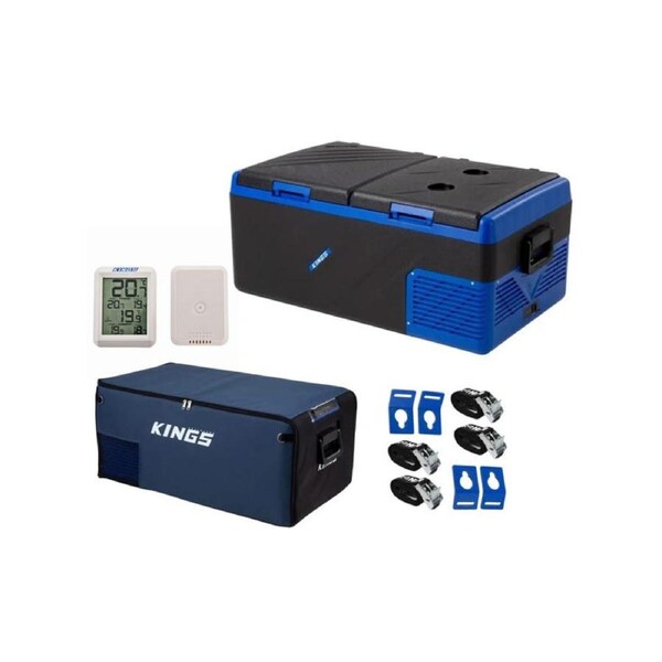 Kings Escape 75 Fridge/Freezer 12/24V + Cover+Tie-Down Kit (4-Pack)+ Thermometer