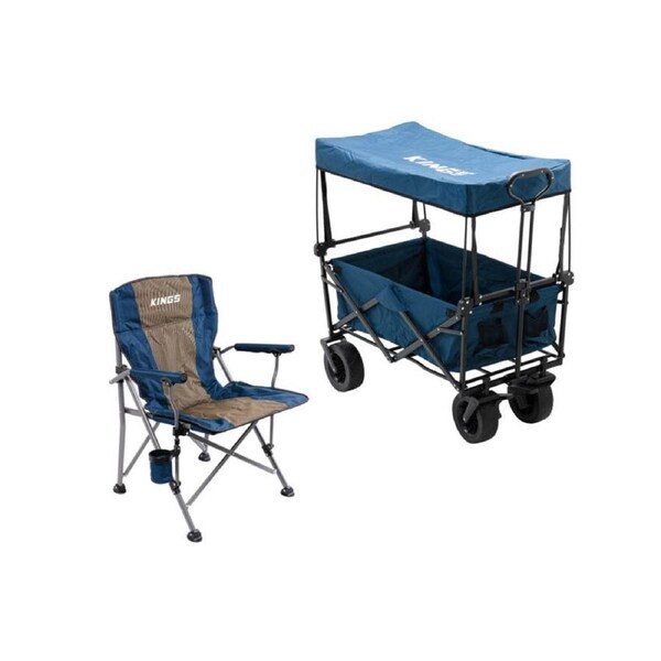 Kings Beach & Camping Folding Cart 120kg Rating + Deluxe Arm Chair 200kg Rating