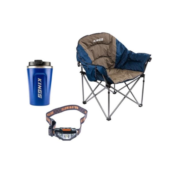 Kings Deluxe Sofa Chair 160kg Rating + Coffee Cup 380ml + LED Head Torch