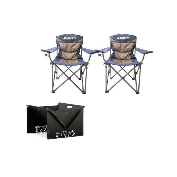 Kings Fire Pit portable + 2x Throne Camping Chairs rated 300 kg thick padding