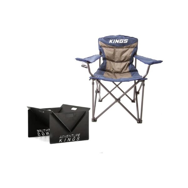 Kings steel Fire Pit portable + Throne Camping Chair rated 300 kg thick padding