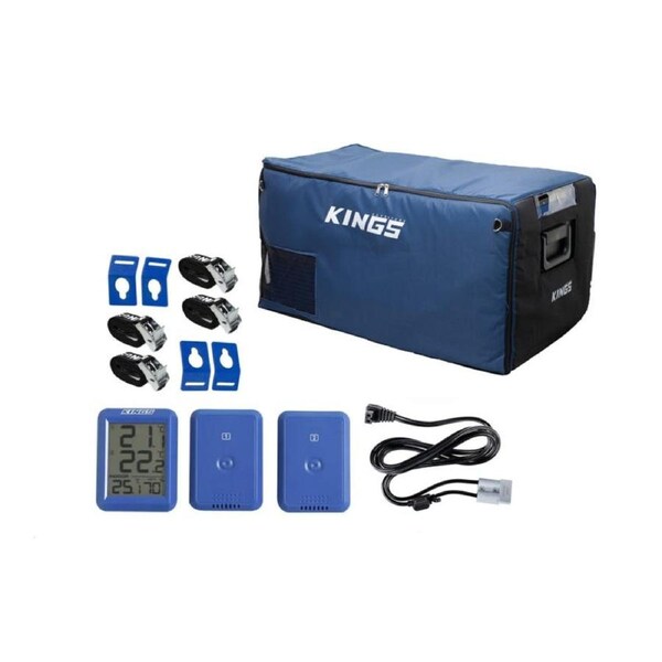 Kings Escape 90 Fridge Cover Insulated+ Dual Zone Thermometer + 1.8m Fridge Cable + Fridge Tie Down Straps - (4 Pack)