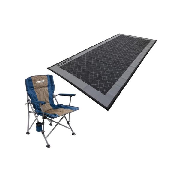 Kings Deluxe Arm Chair 200kg Rating Padded Armrests+ Caravan Floor Mat