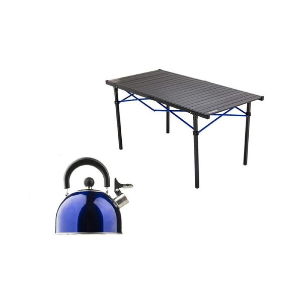 Kings Large Aluminium Roll Up Camping Table 71x140cm+ Camping Kettle