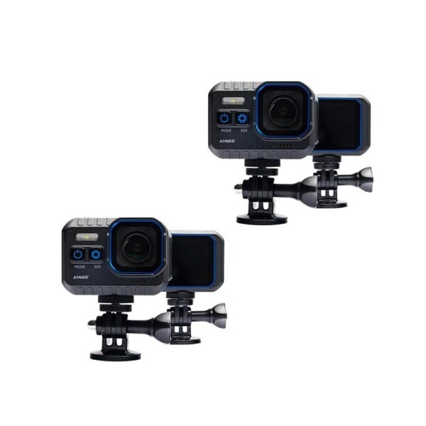 Kings 2x 4K Action Camera - IP68 Water & Dust Rating - 145° Lens - Doubles As Dashcam - Inc Accessory Kit