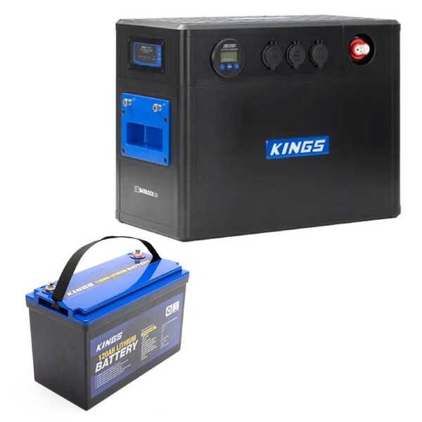 Kings BatBlock25 - 12V Plug and Play Battery Box + 12V 120Ah Deep Cycle Lithium LiFePO4 Battery