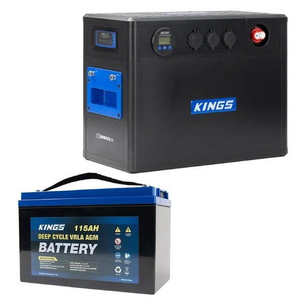 Kings BatBlock25 - 12V Plug and Play Battery Box + 12V 115Ah Deep Cycle Battery