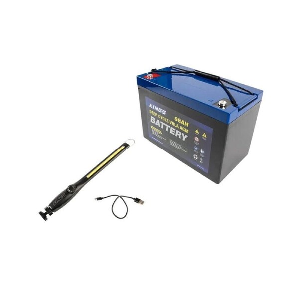 Kings 12V 98Ah Deep Cycle AGM Battery + Rechargeable Lithium LED Worklight