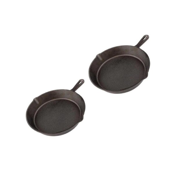 2 x Adventure Kings Skillet Pan Cooking Camping Kitchen 26cm Diameter Cast Iron lips
