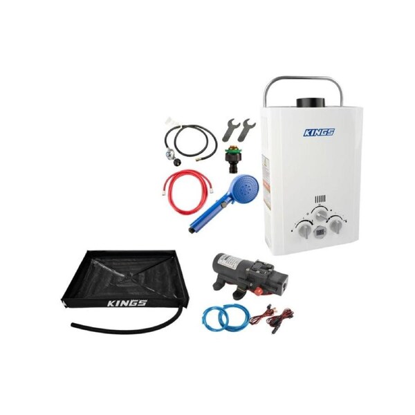 Kings Portable Gas Hot Water System camping shower + Shower Tent Base 1.05x1.05m
