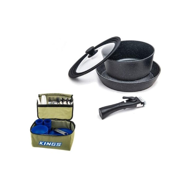 Kings Aluminium Cooking Set Gas induction campfire+37 pc Picnic Set camp cutlery