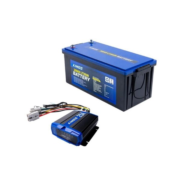 Kings 12V 200Ah Deep Cycle Lithium LiFePO4 Battery + 25A DC to DC Charger