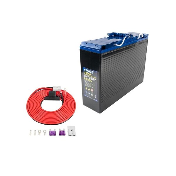 Kings 120AH Slimline AGM Battery + 25A Wiring Kit for DC chargers and Trailers