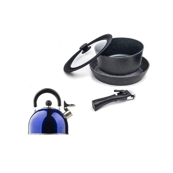 Kings Aluminium Cooking Set Saucepan frypan lid handle + camping kettle